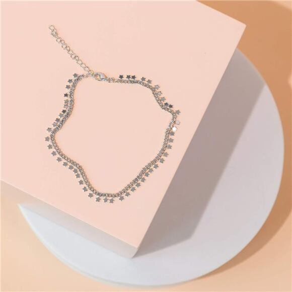 14K Gold Plated Charm Link Chain Anklets for Women | Dainty Cubic Zirconia Boho - Picture 4 of 6